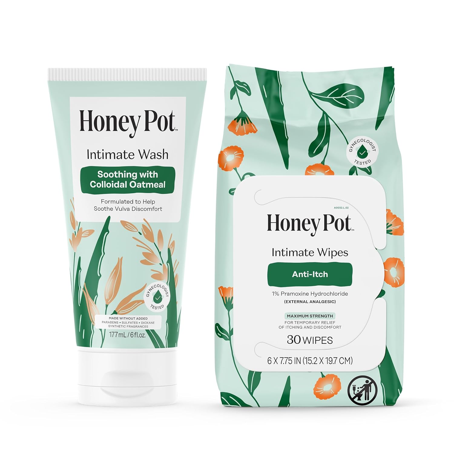 The Honey Pot Company - Feminine Wash & Feminine Wipe Bundle - Includes Ph Balance Feminine Wash and Wipes for Women - Herbal Infused Feminine Care Products - Anti-Itch
