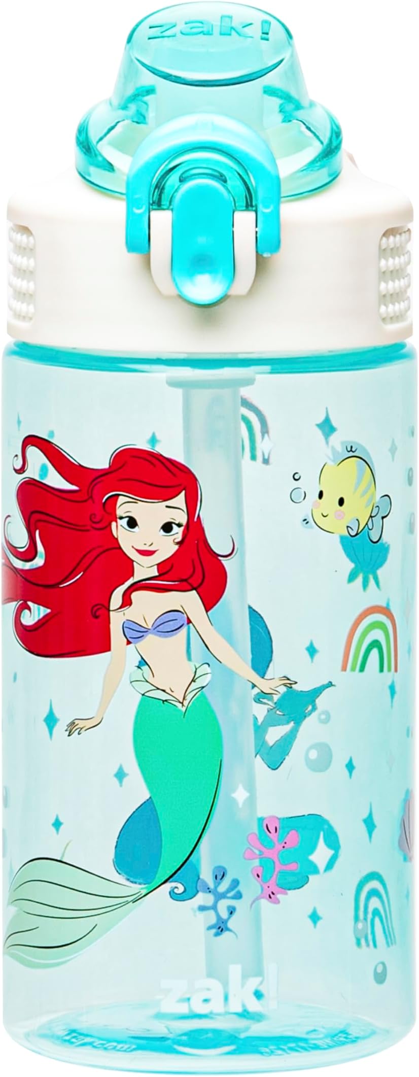 Disney Princess Water Bottle For School or Travel, 16oz Durable Plastic Water Bottle With Straw, Handle, and Leak-Proof, Pop-Up Spout Cover (Ariel & Jasmine)
