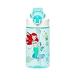 Zak Designs Disney Princess Sage Water Bottle For School or Travel, 16oz Durable Plastic Water Bottle With Straw, Handle, and Leak-Proof, Pop-Up Spout Cover (Ariel & Jasmine)