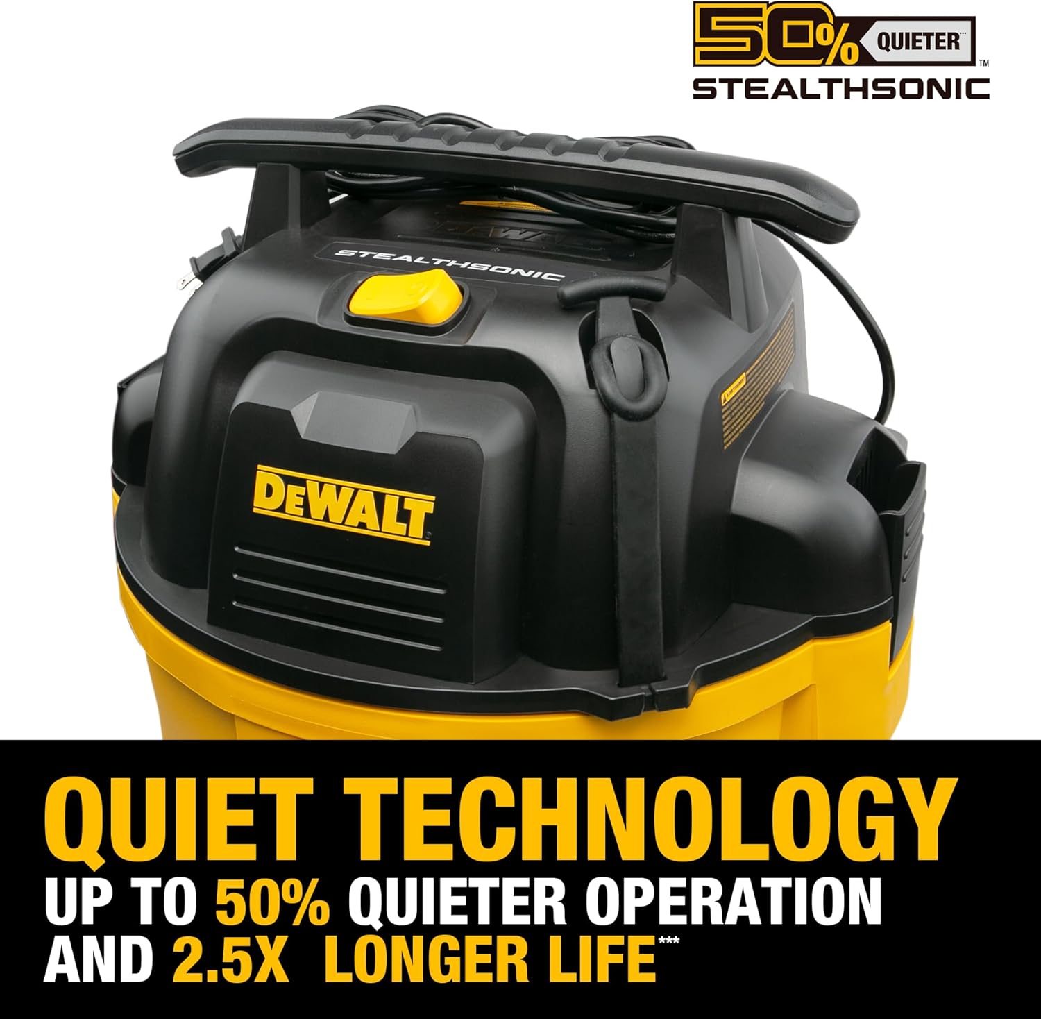 DEWALT 10 Gallon 5.0 Peak HP STEALTHSONIC Shop Vacuum Wet and Dry, Ultra Quiet Wet Dry Vac, Ideal for Jobsite, Garage, Car & Workshop, DXV10P-QT with Attachments & Powerful Suction, Portable Cleaning