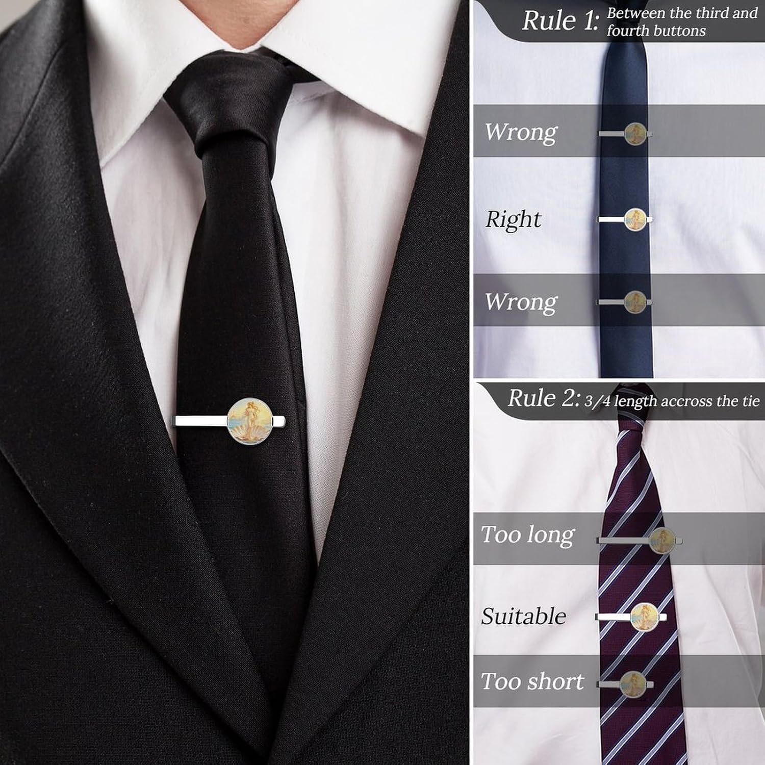 The Birth of Venus Classic Tie Clips for Men 2 Pack image 4