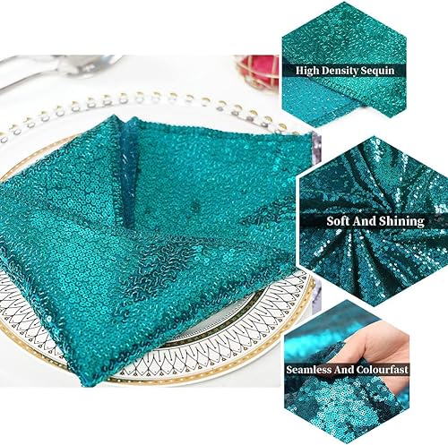 Miniatura 6 de Eternal Beauty Servilletas de tela de lentejuelas color verde azulado de 12 x 12 pulgadas, paquete de 12 para fiestas, bodas, decoración de cenas de