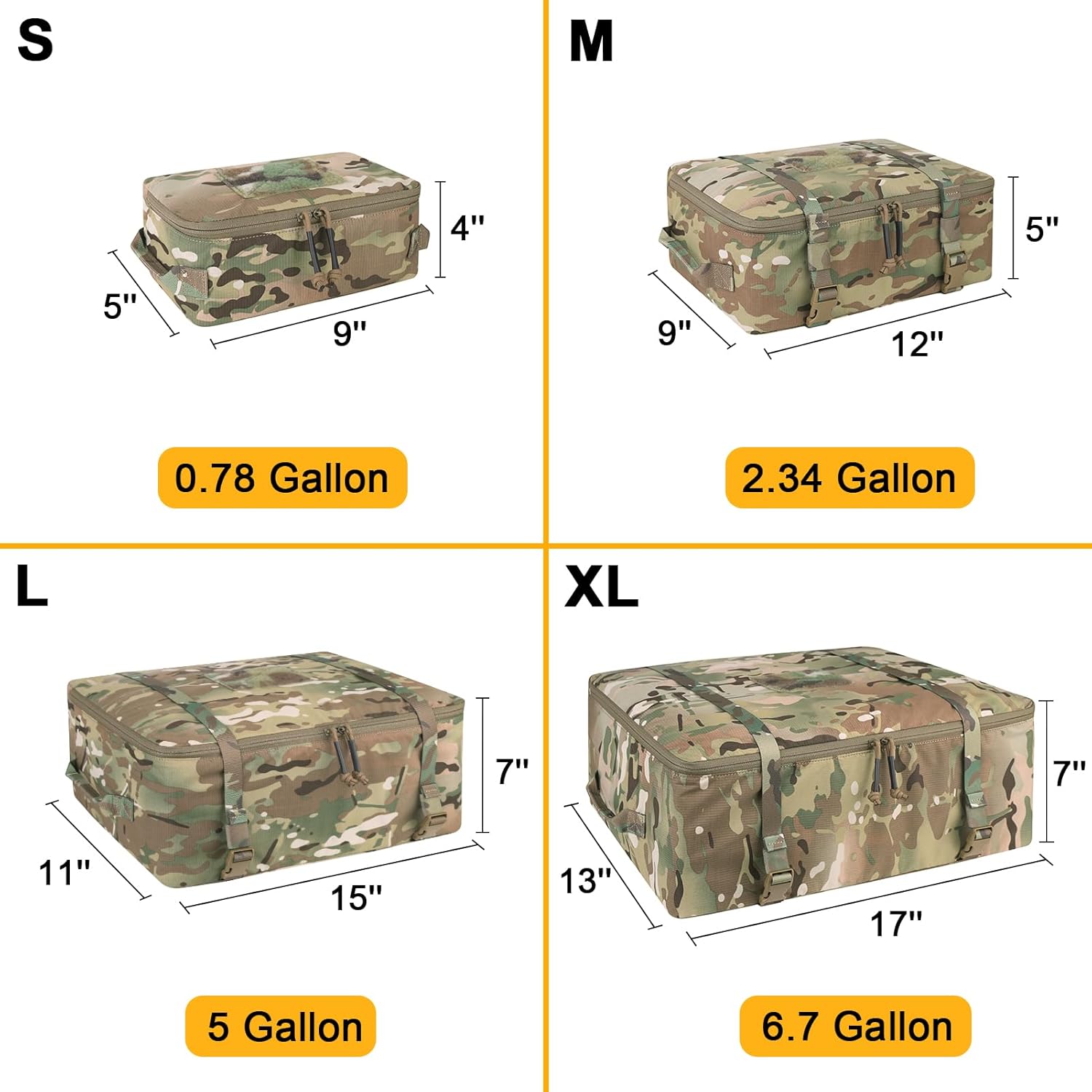 PETAC GEAR 4 PCS Tactical Modular Packing Cubes with Waterproof Material, Large Capacity Storage Bag, Easy Clean Outdoor Travel Organize Storage Pouches Bags (MC)