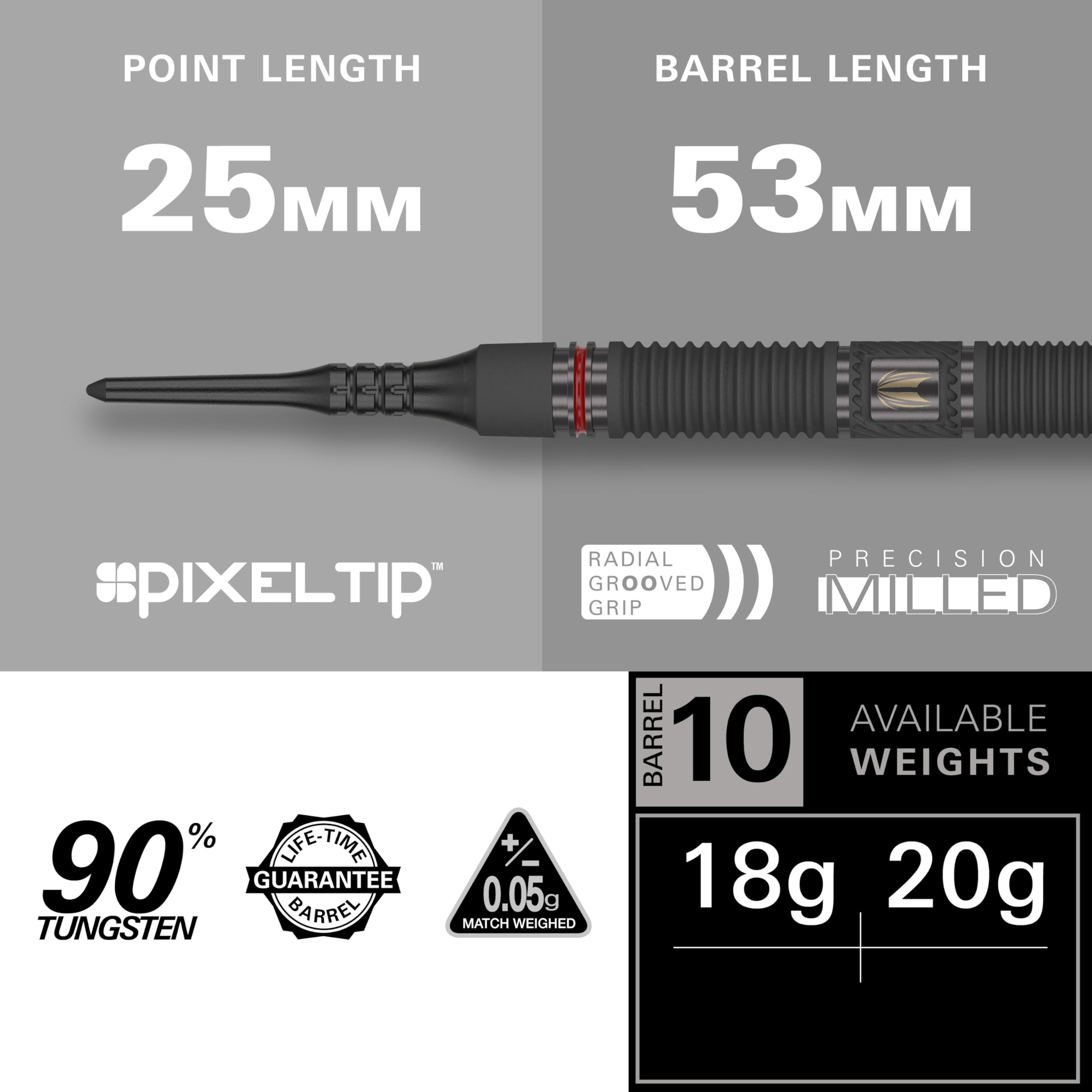 Target Darts Scope Soft Tip Darts, 90% Tungsten Dart Set | Fléchettes Rouges et Noires, Jeu de fléchettes avec Pointes Pixel, fléchettes électroniques, à Pointe Souple, Canon 10/11-18G/19G/20G/21G