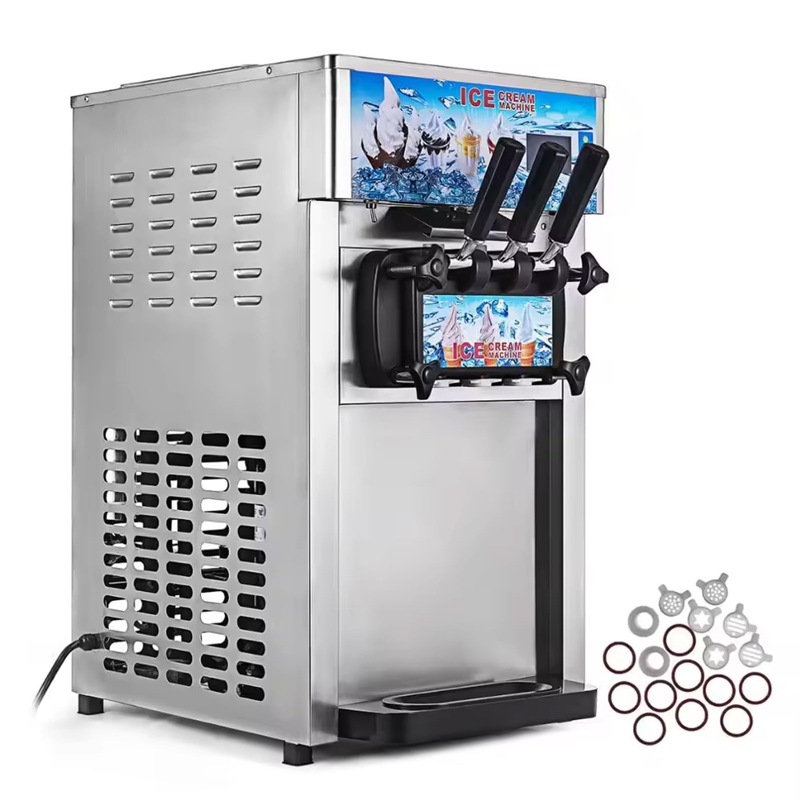 Macchina per gelato professionale: due tramoggia da 3 litri, 3 sapori e 3 beccucci, capacità di 18 litri/5 galloni, congelamento rapido in 60 minuti, ideale per caffè, buffet, hotel, bar e caffetterie