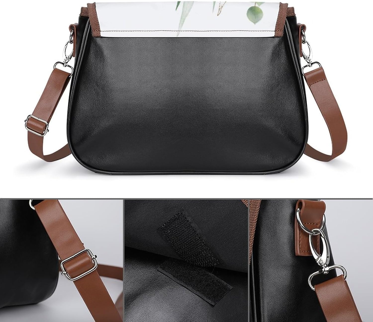 Fresh Sage Green WhiteWomen's Faux Leather Crossbody Bag, Waterproof Wrinkle-Resistant Shoulder Bag with Detachable Strap, Large Capacity Casual Handbag, Fashion Daily Purse for Shopping Work Dating,