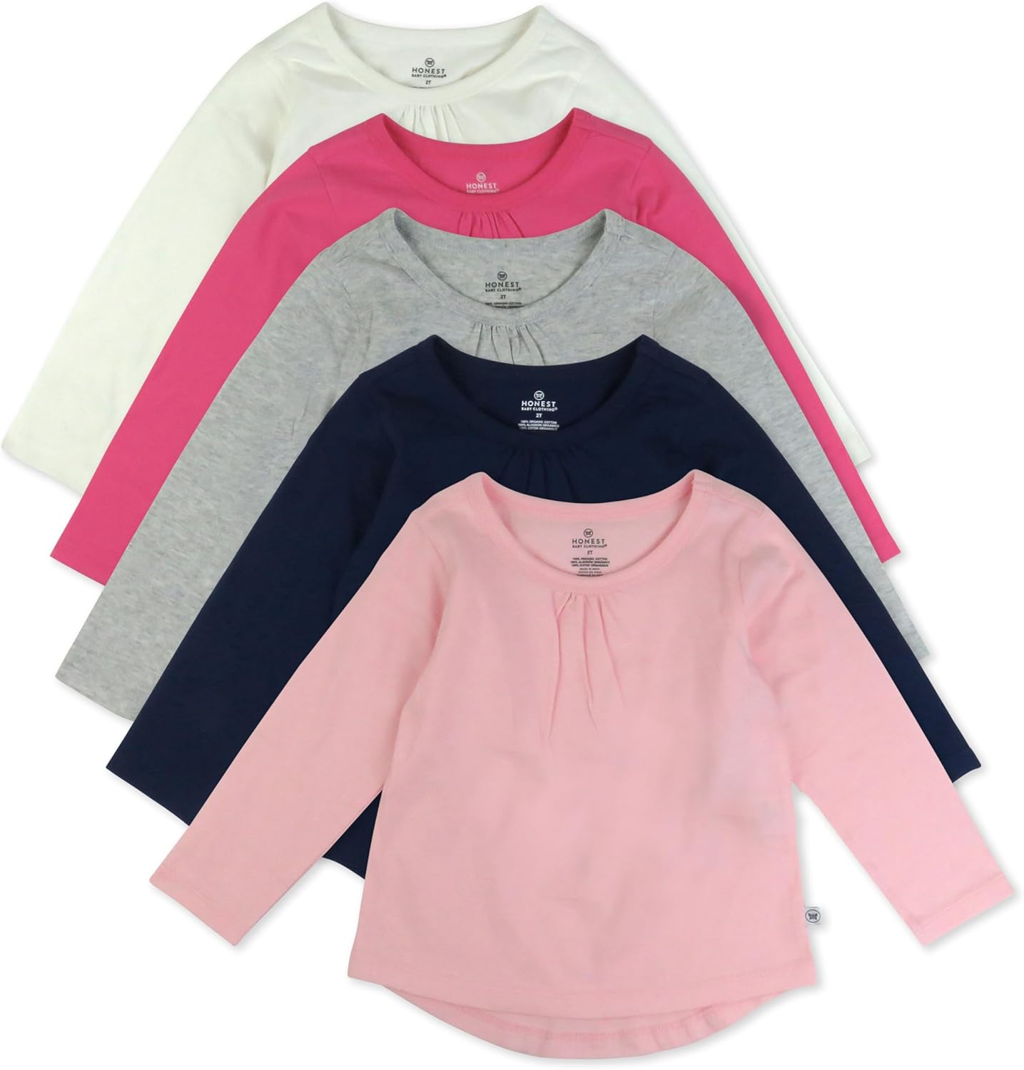 HonestBaby Baby-Girls 5-Pack Long Sleeve T-Shirt Set with Front Gathering 100% Organic Cotton for Toddlers, Infant Baby Girls
