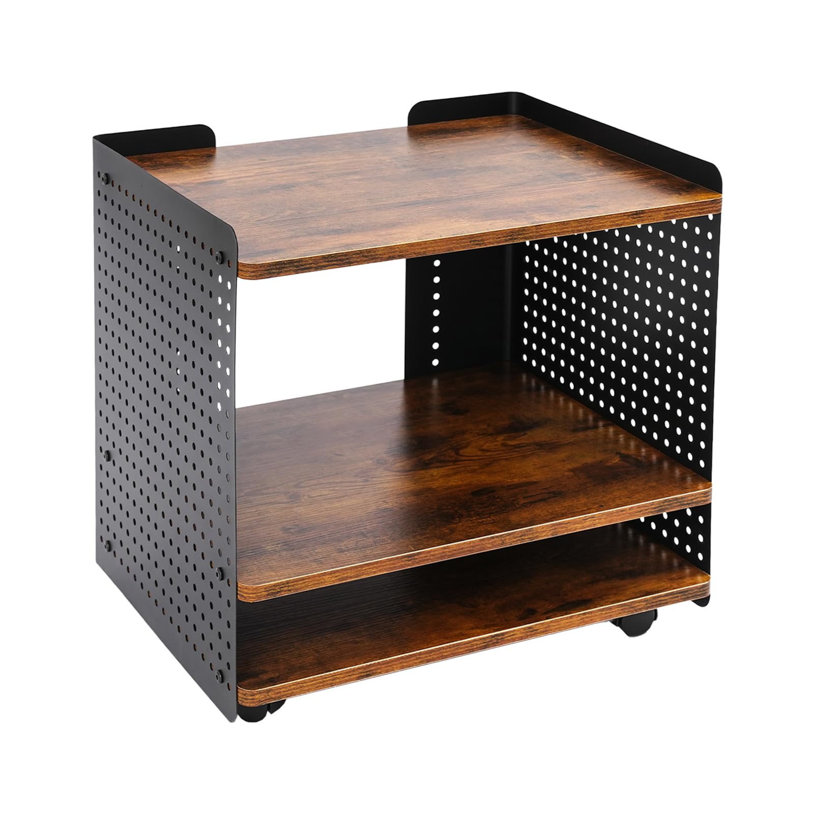 Mesa de impresora, 50 x 39 x 40 cm, soporte para impresora de 3 niveles, soporte para impresora móvil con organizador, estantería, archivador para oficina en casa (negro, marrón)