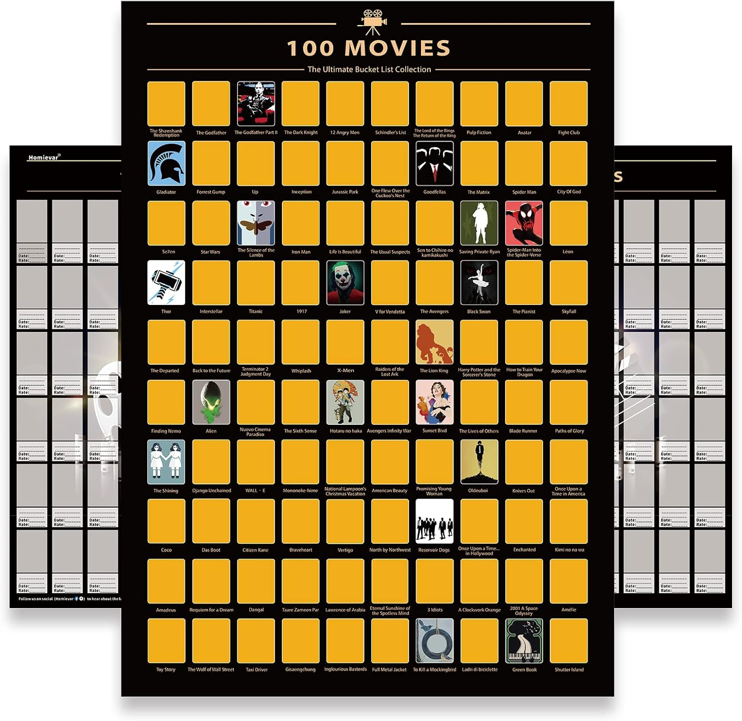 HOMIEVAR Top 100 Movies Scratch Off Poster Bucket List Films Wall
