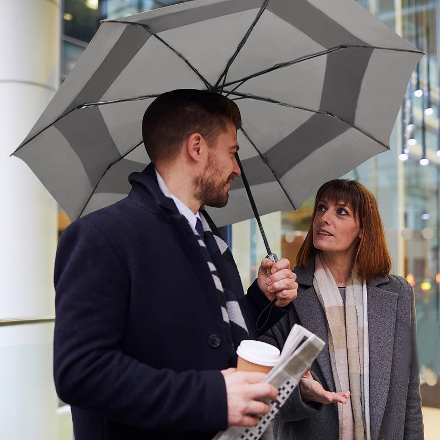 Lejorain Parapluie de golf extra large – Parapluie automatique à double auvent coupe-vent pour la pluie, robuste et pliable pour homme, 05.Gris