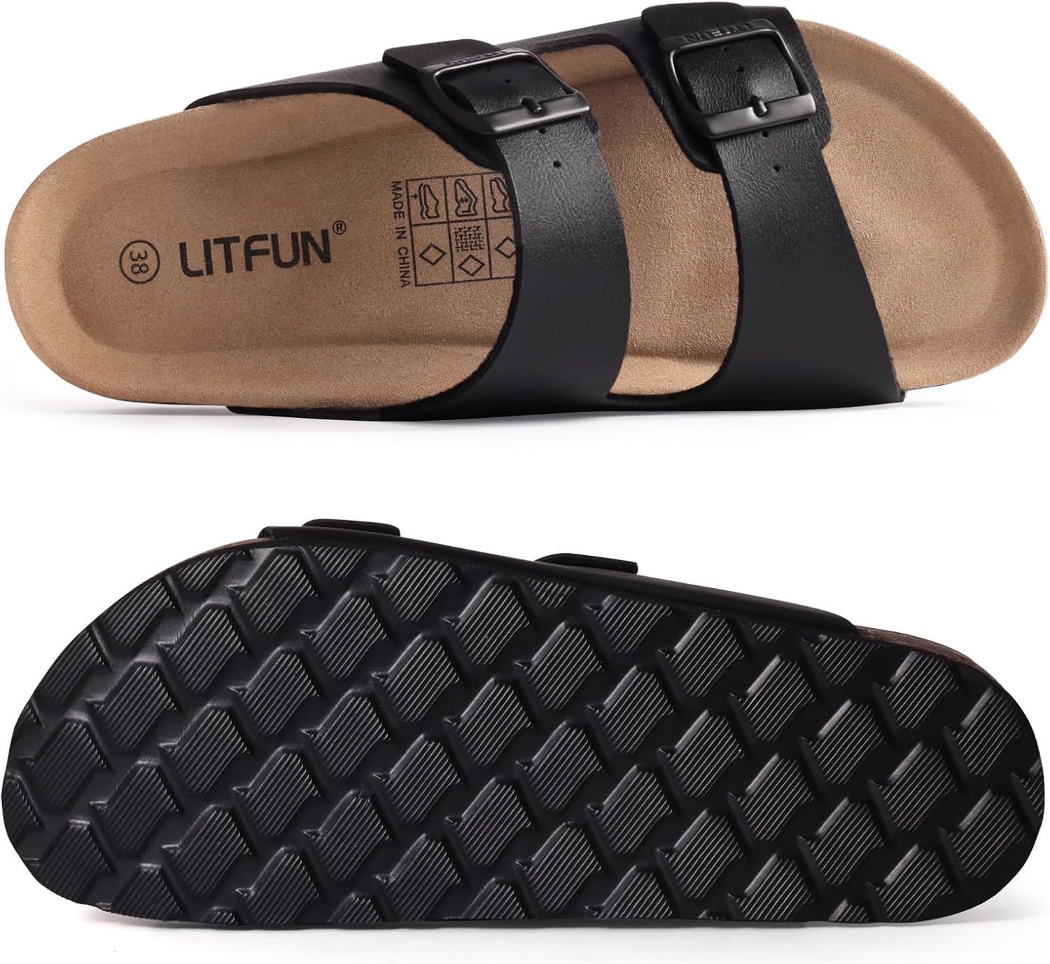 Litfun Women's Cork Footbed Sandal Summer Slip On Slide Sandals with Adjustable Buckle - Image 7