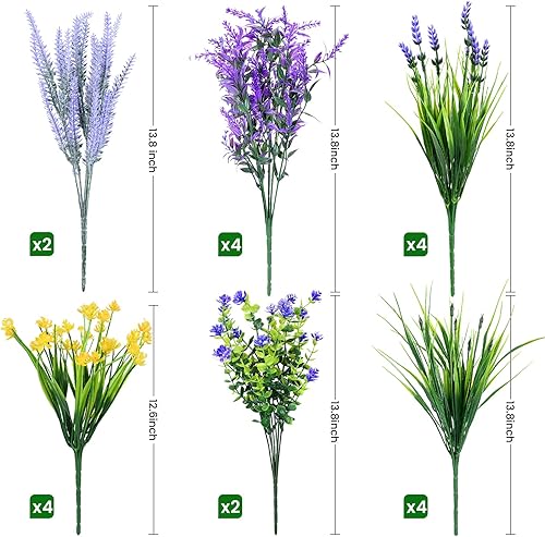 Miniatura 3 de 24 paquetes de flores artificiales para exteriores, decoración de 8 estilos, resistentes a los rayos UV, flores falsas para decoración de plantas al