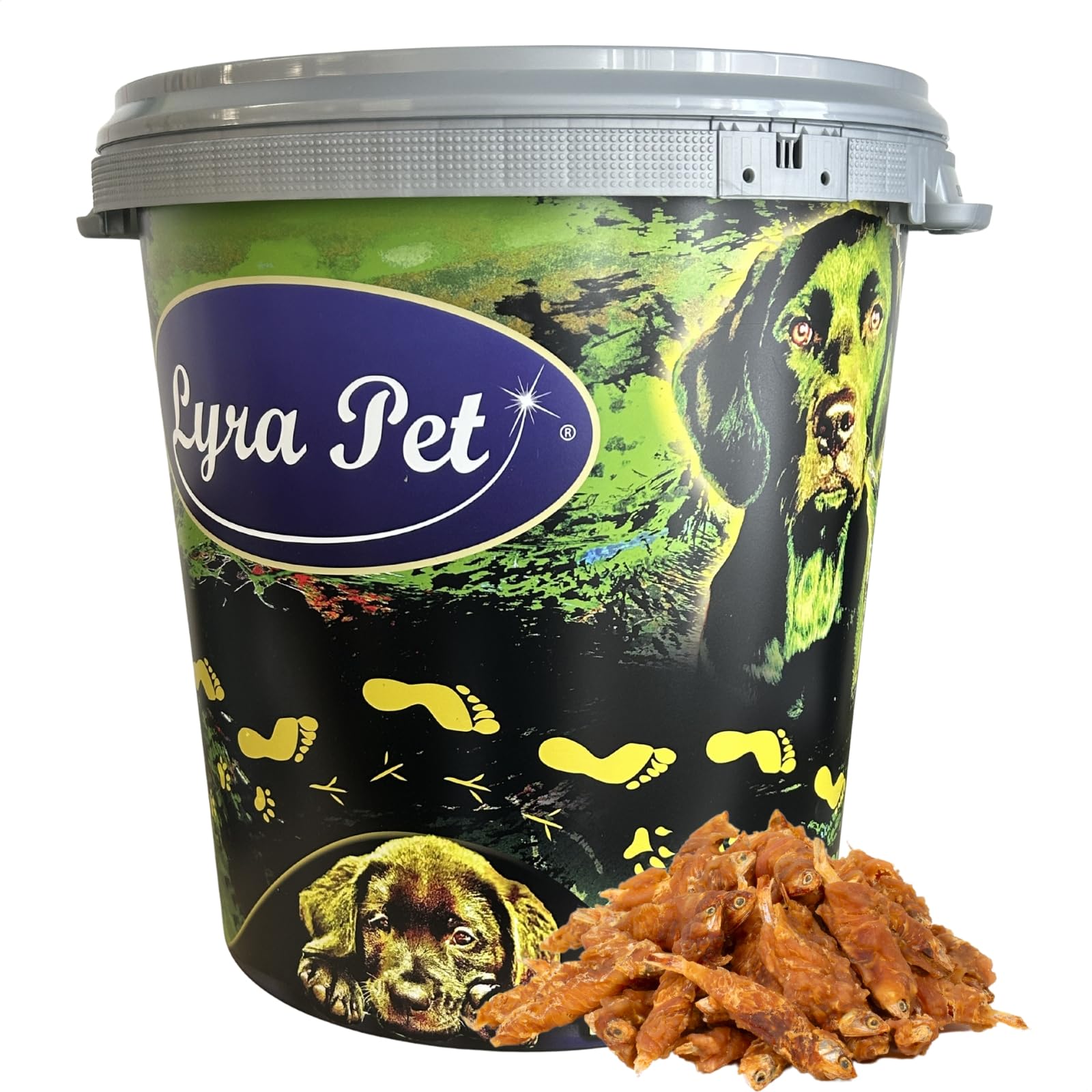 Lyra Pet® 5 kg Wrap mit Hühnerfleisch und Fisch in 30 L Tonne | Leckerli für Hunde – Proteinreicher Kauartikel mit Huhn & Fisch – Idealer Belohnungs- und Trainingssnack – Gut verträglich