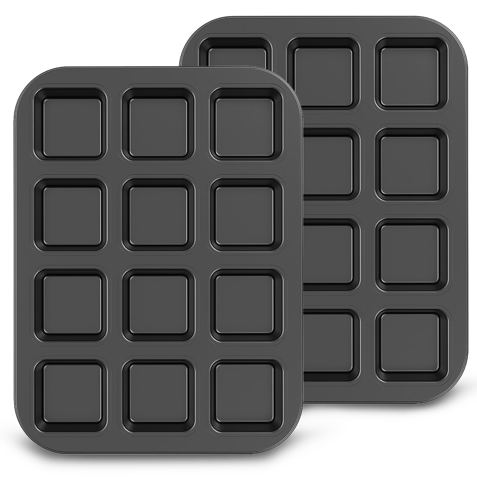 Sesaver 2 Pcs 12-Cavity Square Mini Loaf Tins, Non-Stick Carbon Steel Pan