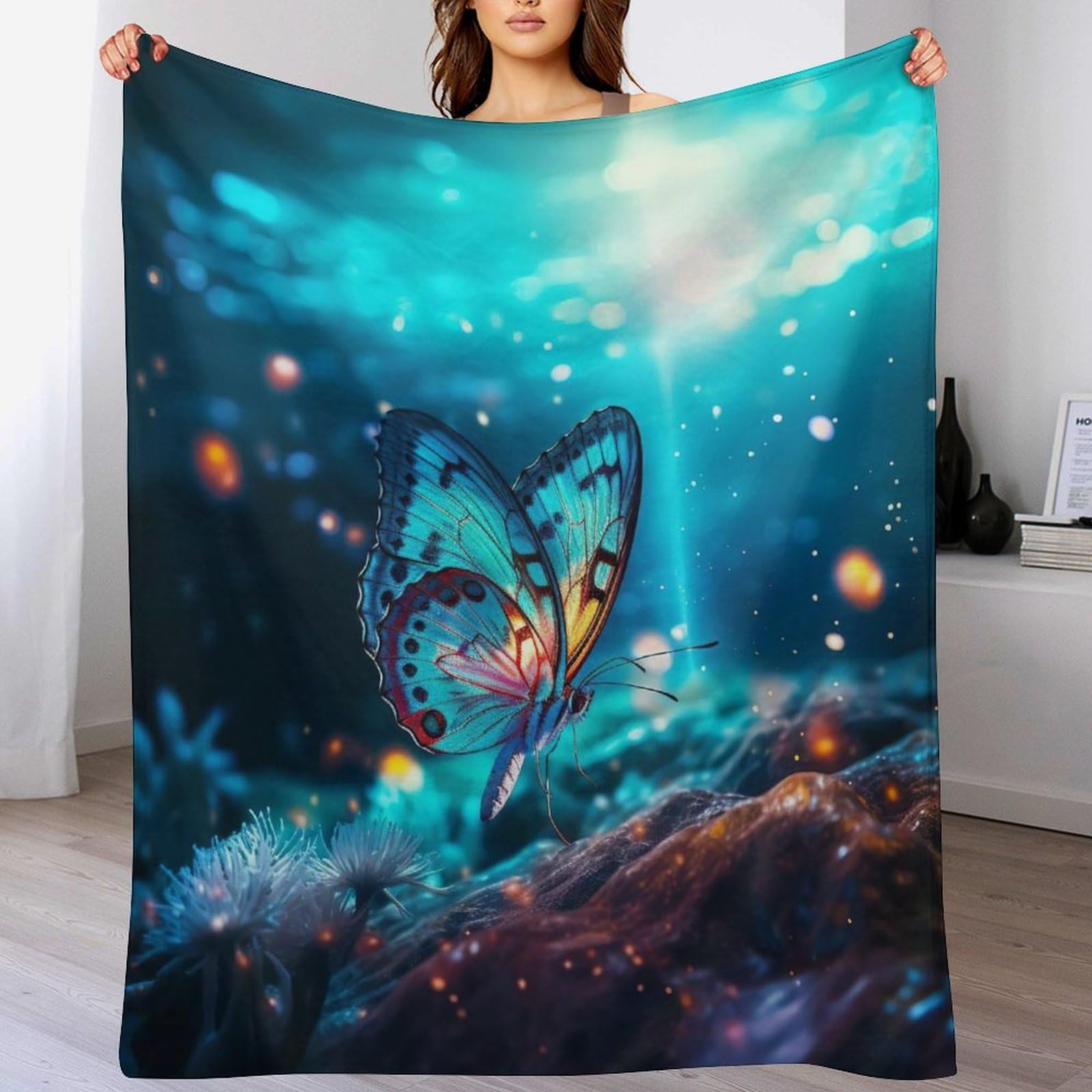 Couverture bébé et adulte flanelle motif papillon au fini ultra doux haut de gamme