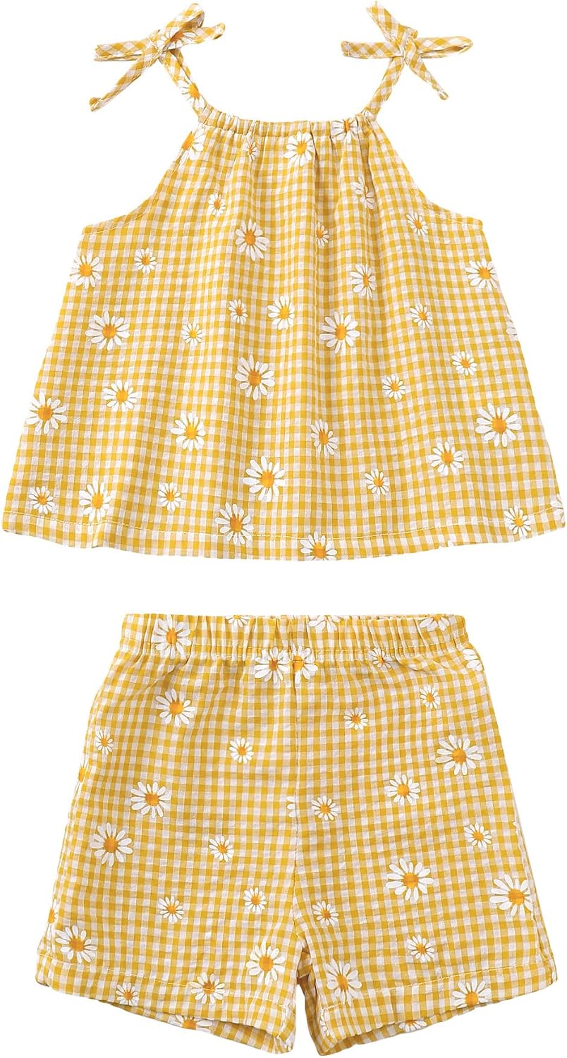 sweetabby Toddler Baby Girl Clothes Summer Outfits Cami Top Floral Shorts Set Toddler Clothes for Girls 12M-5T
