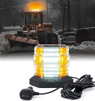 LUMENIX 72 LED Strobe Beacon Light Rooftop Rotating Warning Flashing Emergency Lights with Magnetic for Construction Vehicles Forklift Snow Plow Trucks Postal Mail Mower Cars ATV UTV - Amber/White
