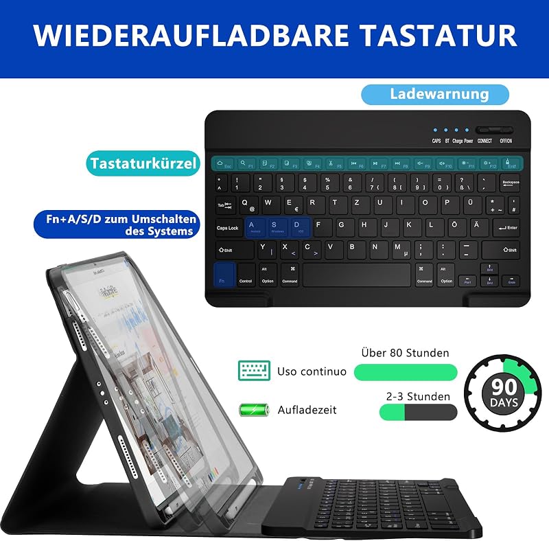 HOTLIFE iPad Air 11 hüvely billentyűzettel, M2/M3 2024/2025, toll tartóval, fekete