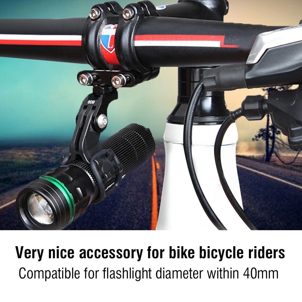 Support Lampe Torche Vélo Calitte - Pince Fixation Guidon Universelle 18-25mm (Noir) Pince Réglable 18-25mm Noir