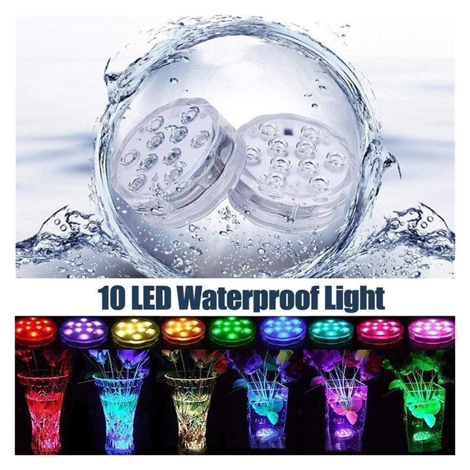10 Diod LED RGB Zatapialne Światła Podwodna Lampka Nocna Odkryty Basen Światło Podgrzewacz Wazon Staw/oczko Wodne Dekoracje Na Przyjęcie Ślubne Niskie ZużYcie Energii(2 Lamp 2 controller)