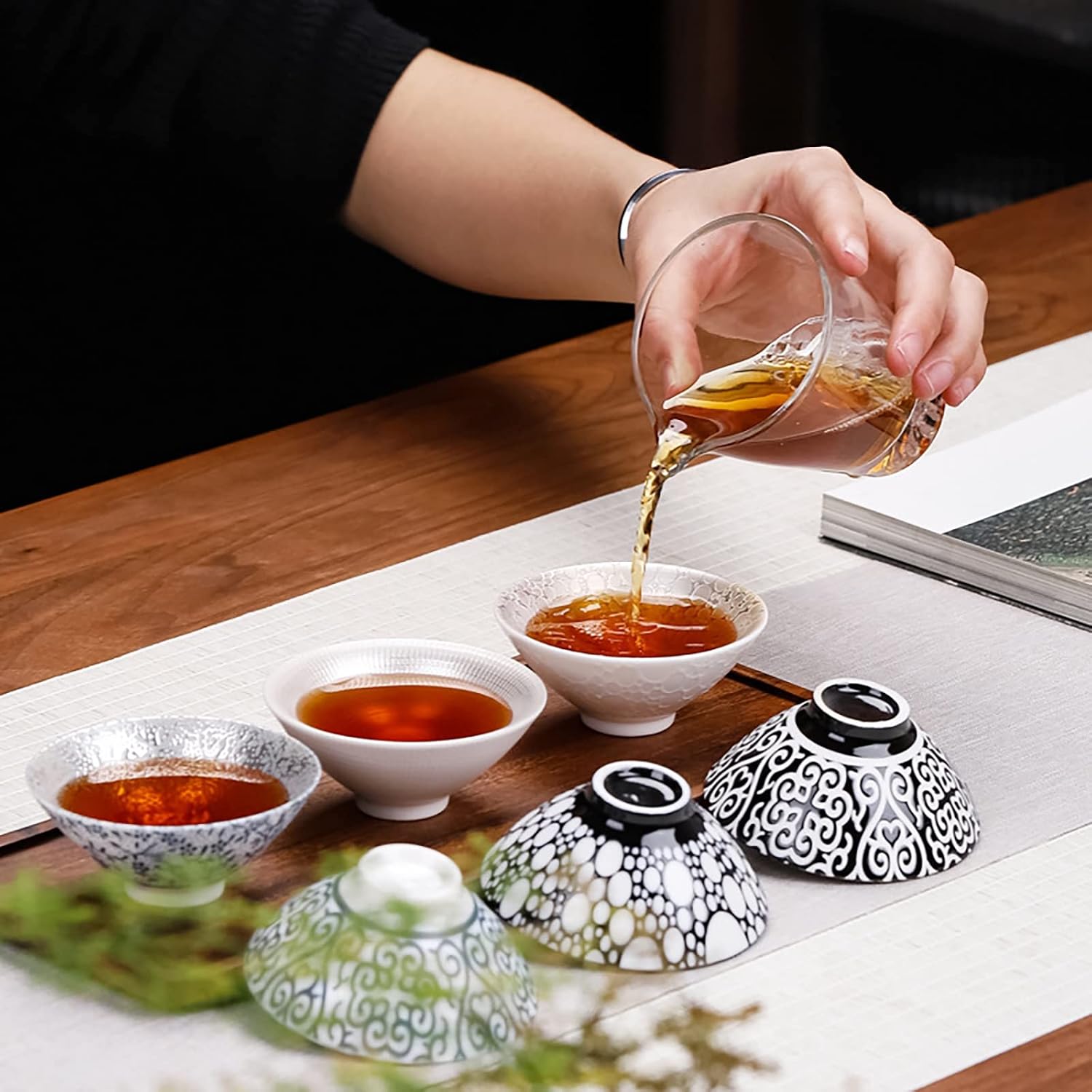 Silver tea cups, chinese tea set Beautiful Colorful Glaze Ceramic Tenmoku Tea Cup Chinese Kungfu Tea Cup (Color : Weeping willow)