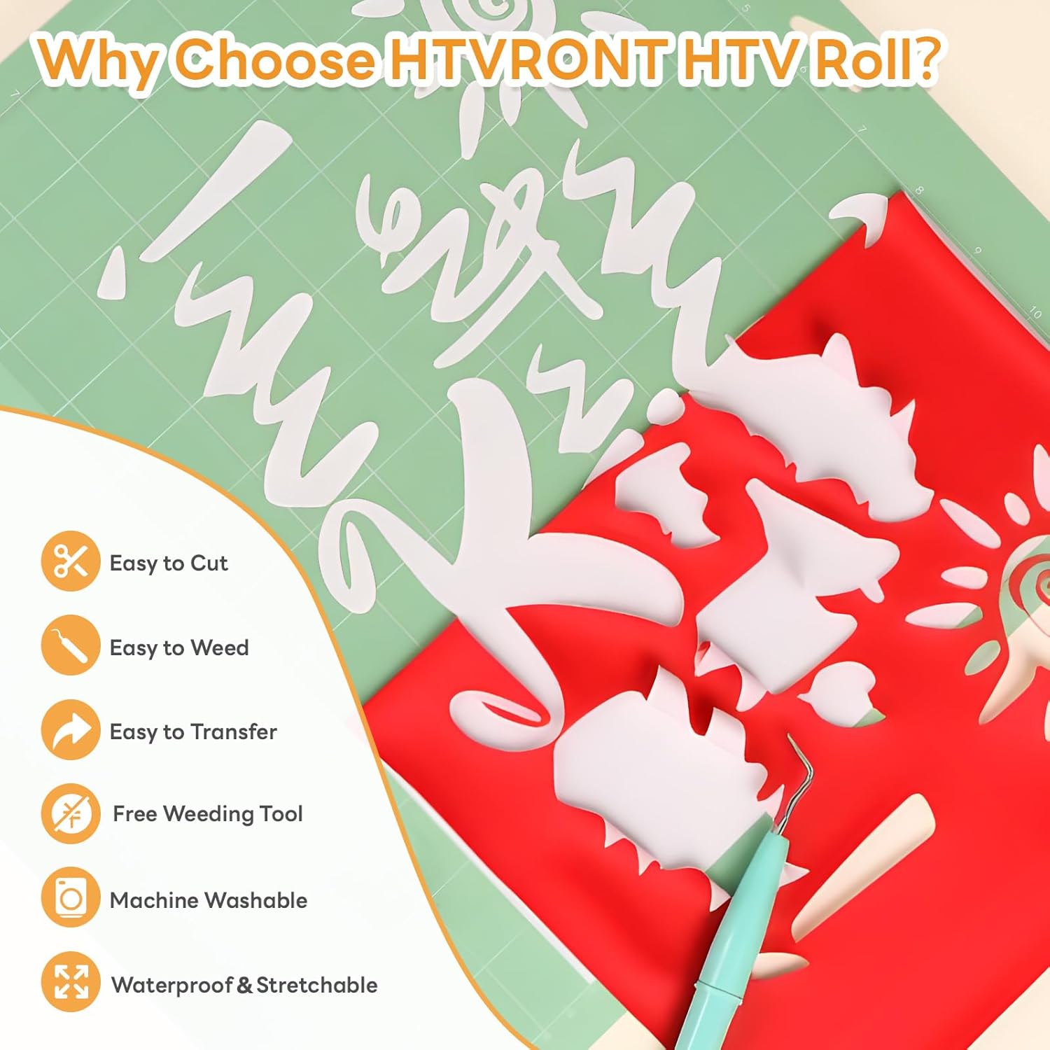 HTVRONT HTV Roll Heat Transfer Vinyl - 12" x 25ft Red Iron on Vinyl for T-Shirts, Easy to Weed & Transfer HTV Vinyl - Compatible with All Cutting Machine (Pack of 2)