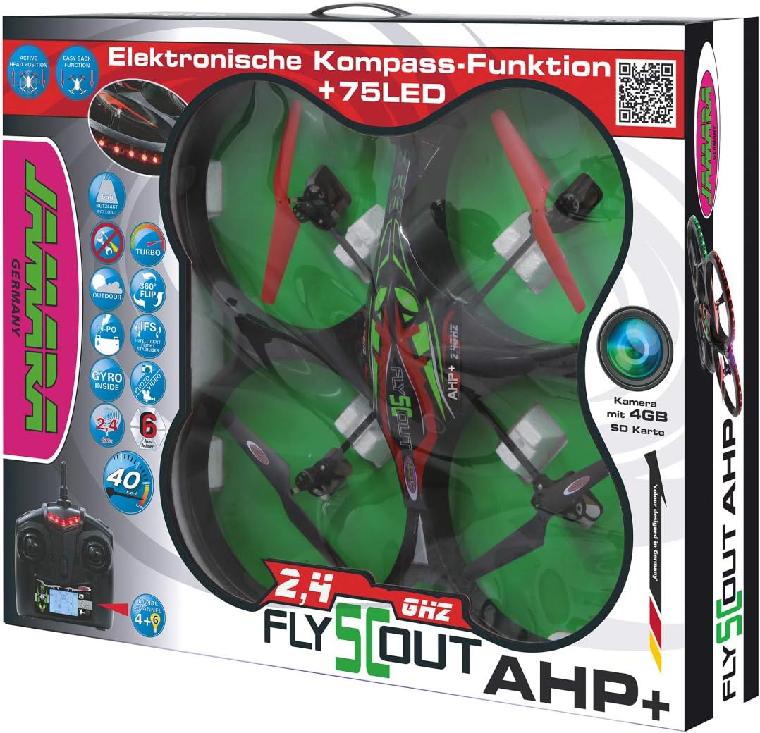 Jamara 38540 Flyscout AHP+ Quadrocopter with Compass-LED Camera, 2.4 GHz, Multi Color