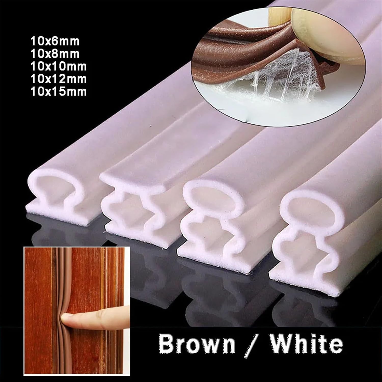 Self-Adhesive Door Bottom Sealing Strip Door Window Anti-Collision Silicone Rubber Strip Sound Insulation Strip Weathering Strip(10x10mm White)