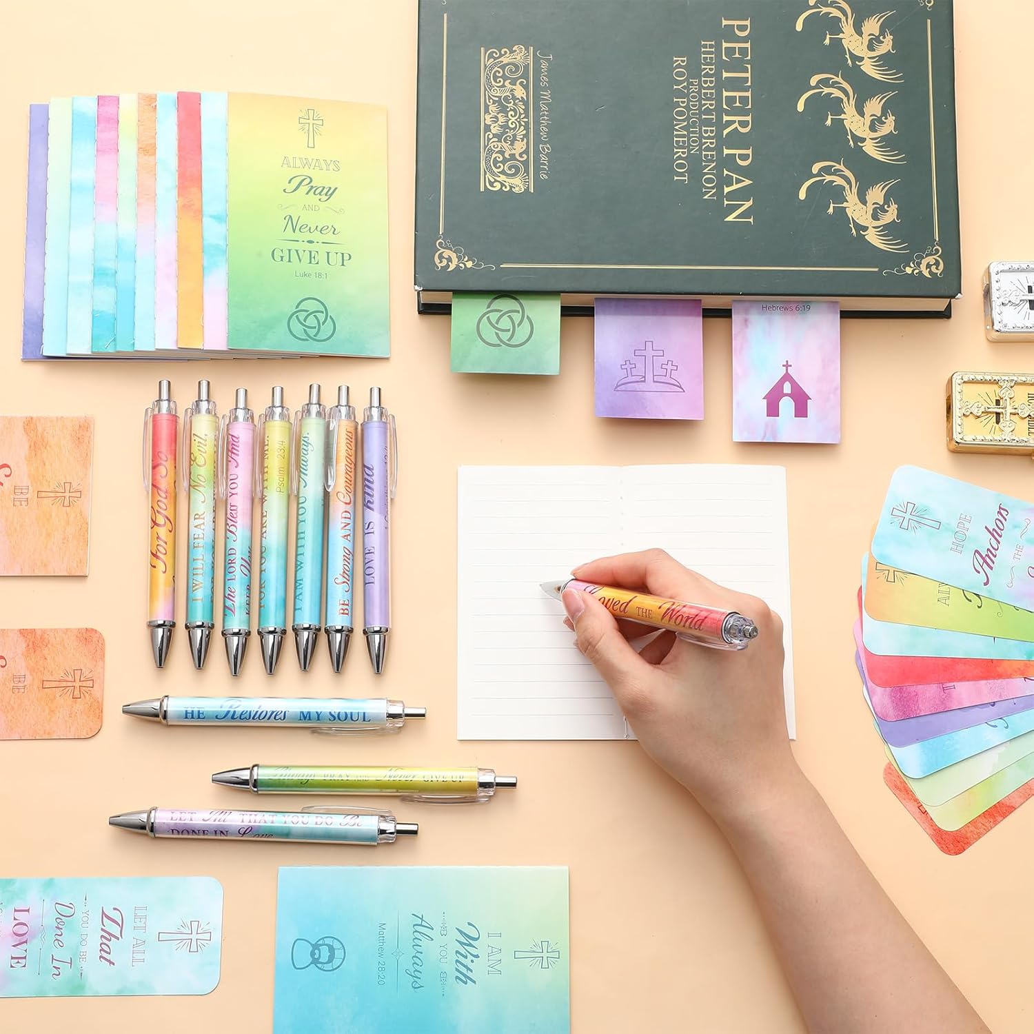 200 Pcs Christian Gifts for Women Christian Accessories Include 50 Bible Verses Notebooks 50 Church Bookmarks 50 Scripture Pens 50 Organza Bags for Church Motivational Gift(Classic) - Image 6