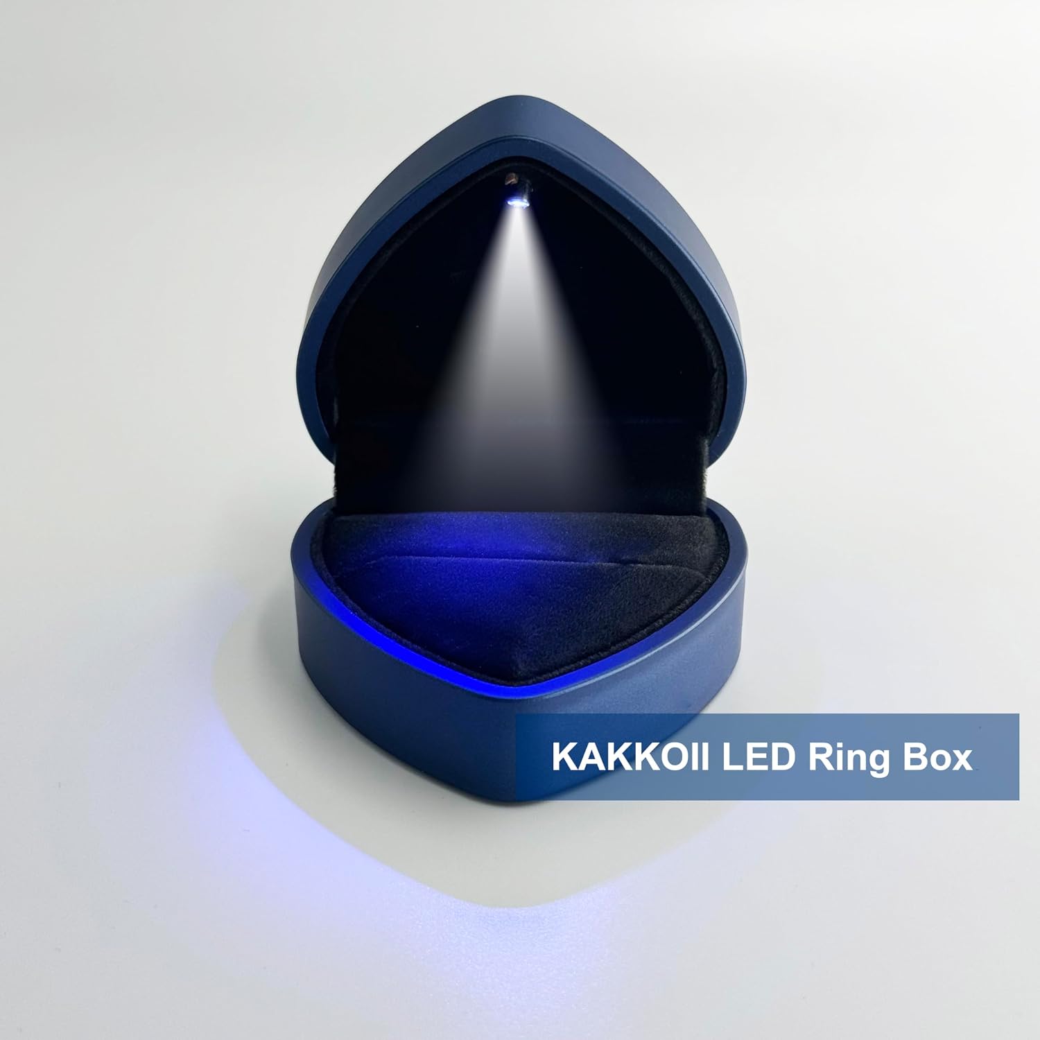 Heart Shaped Ring Box with LED Light Velvet Jewelry Display Box Earrings Storage Gift Organizer for Proposal,Engagement,Wedding(Blue) image 2
