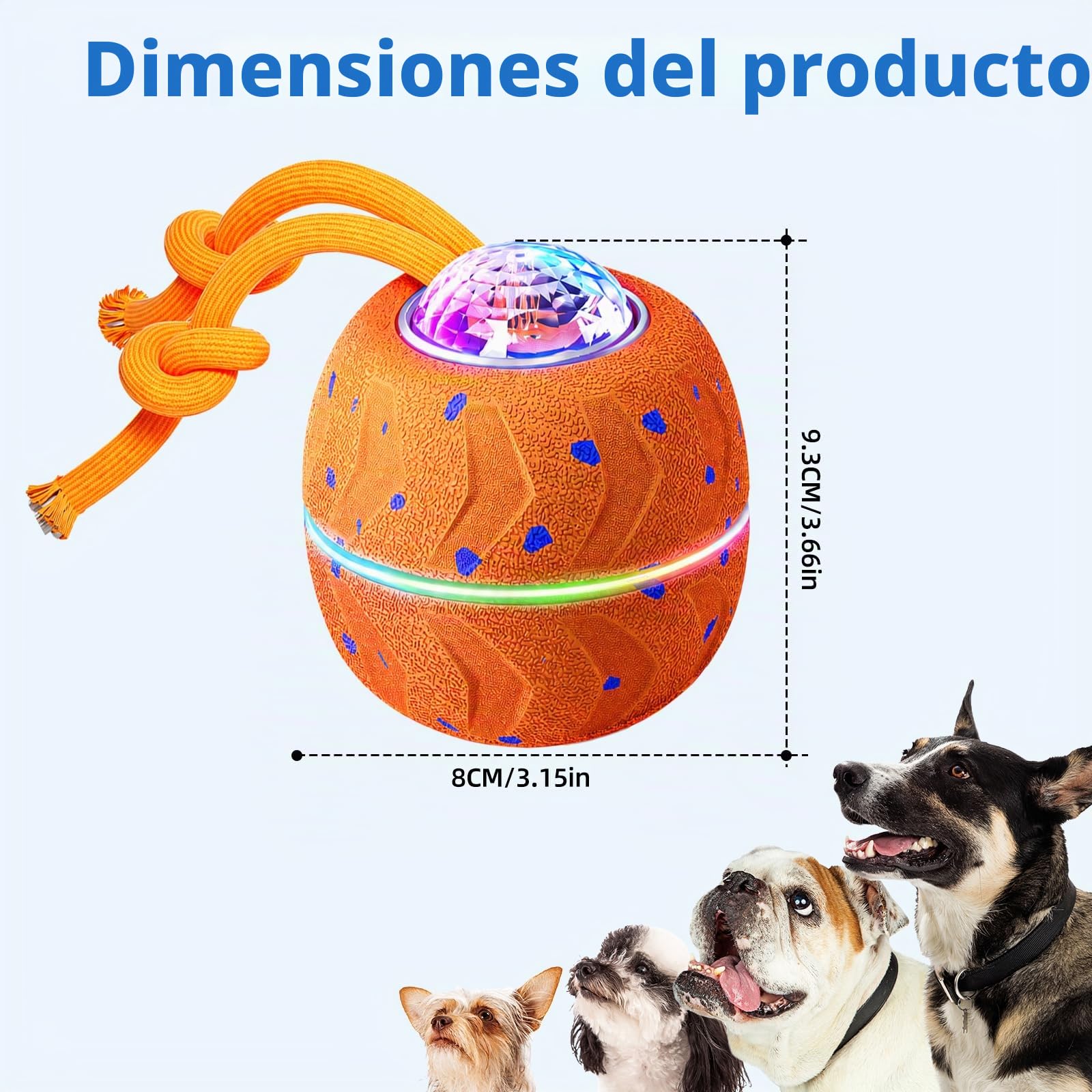 Pelota Interactiva para Perros - Wicked Ball Rolly con Cuerda y Ladridos, Juguete Interactivo Inteligente para Perros con 3 Modos de Juego, E-TPU, USB-C Recargable, Luces RGB, Adecuado para Perros