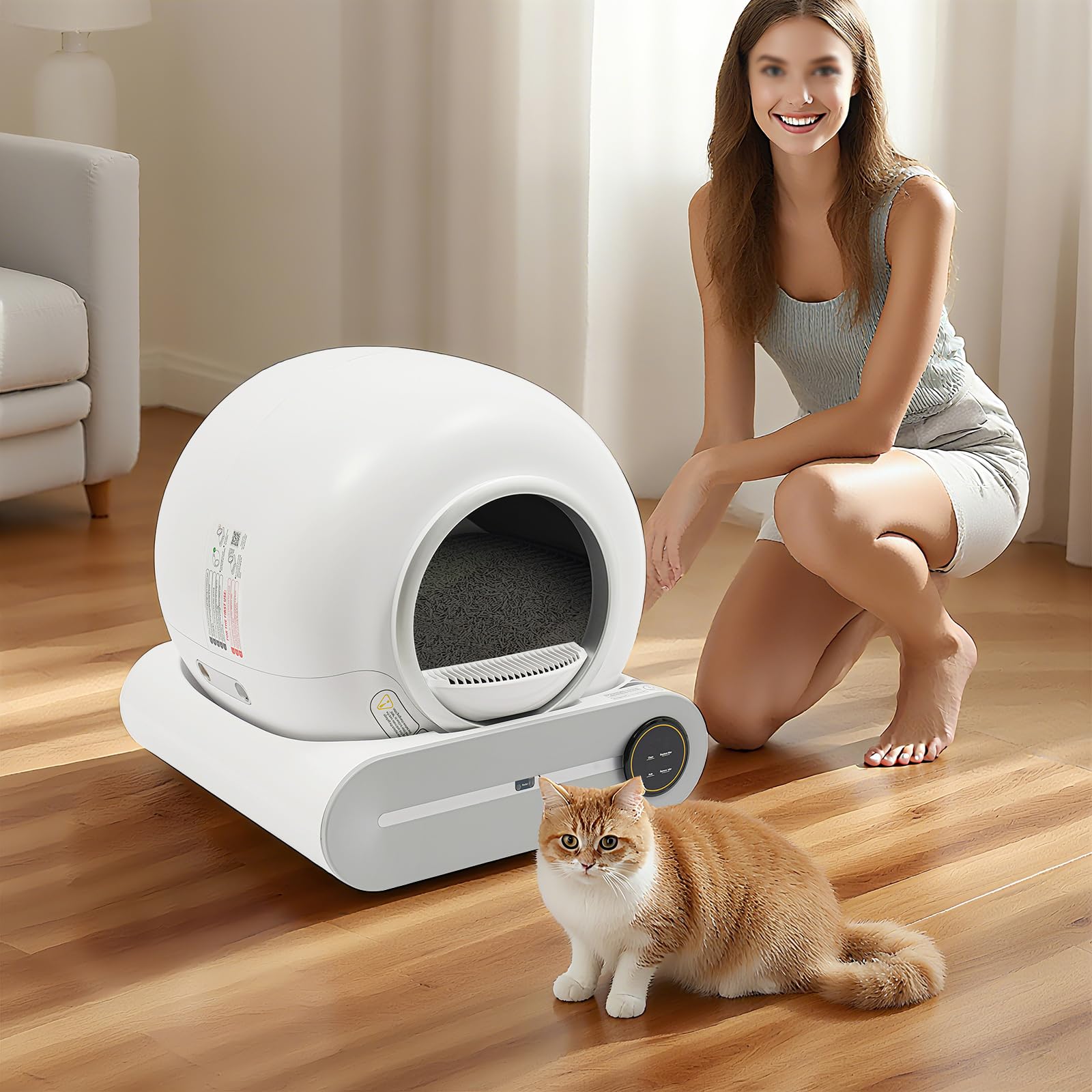 Caja de arena automática para gatos autolimpiable, caja eléctrica con capacidad de 65 litros, control de aplicación, sensores de seguridad, eliminación de olores, ideal para varios gatos, incluye