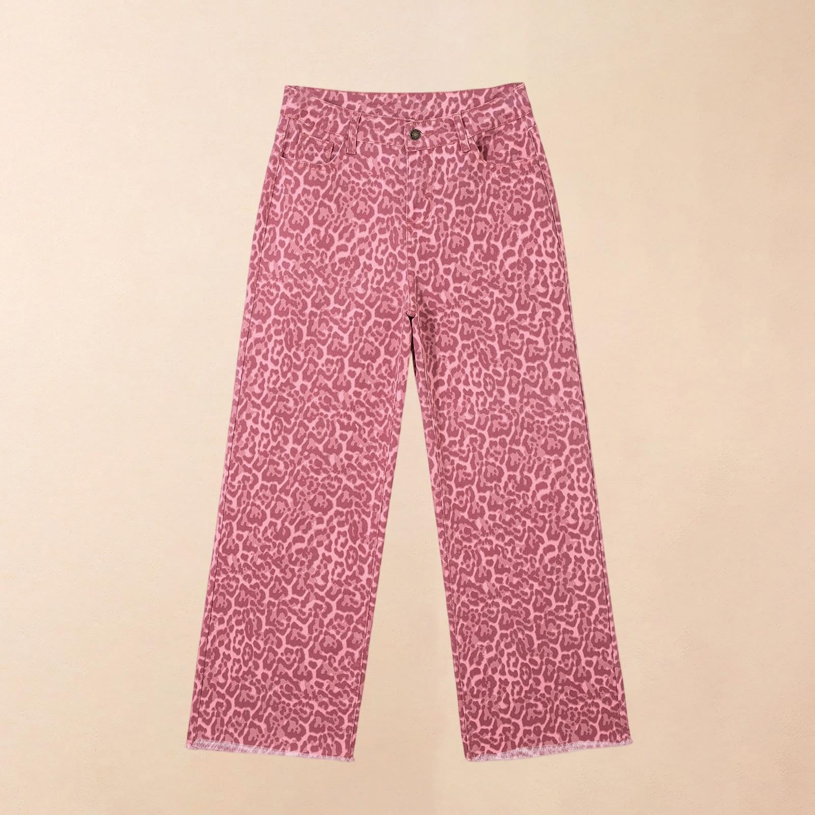 Jeans da uomo, motivo leopardato, con stampa leopardata, casual, a vita alta, dritto, in denim, Y2K, streetwear, anni '90, hip hop, stile hip-hop, vestibilità rilassata