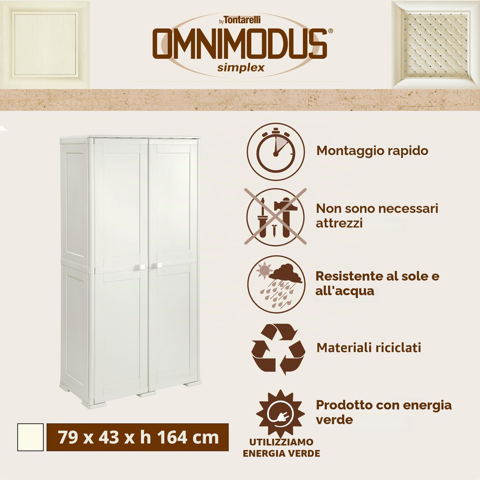 Tontarelli S.p.A. PORTASCOPE SIMPLEX con 1 RIPIANO Panna Mobile Contenitore, 79X43XH164CM