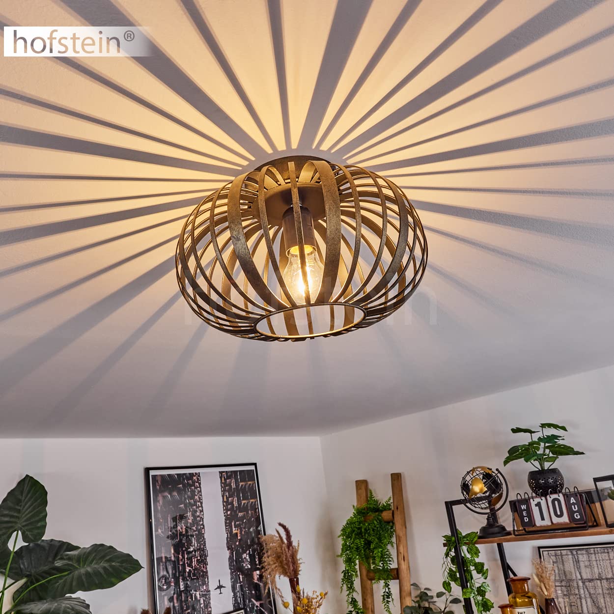 hofstein Plafoniera Oravi, plafoniera in metallo nero/oro antico, con paralume a traliccio, Ø 30 cm, 1 luce, attacco E27, luce moderna con gioco di luce, senza lampadina