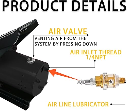 Miniatura 4 de HEROSON Bomba hidráulica de aire, 10,000 PSI, depósito de 0.7L, salida de aceite NPT 38", entrada NPT de 14 pulgadas, con lubricador de línea de