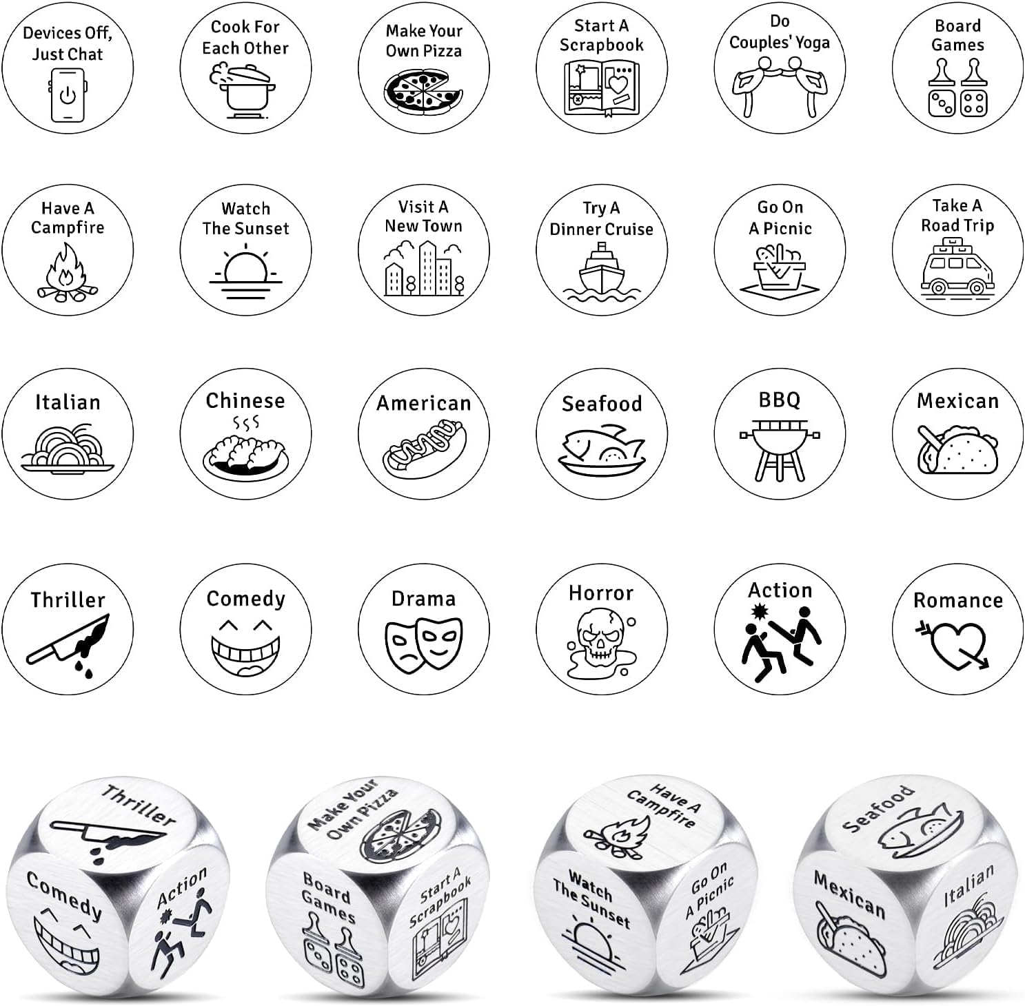 4 Pcs Dice Set Date Night Dice, Decision Dice Games for Romantic Ideas, Valentines Day Funny Naughty Gifts for Him Her Couple Boyfriend Girlfriend Husband or Wife