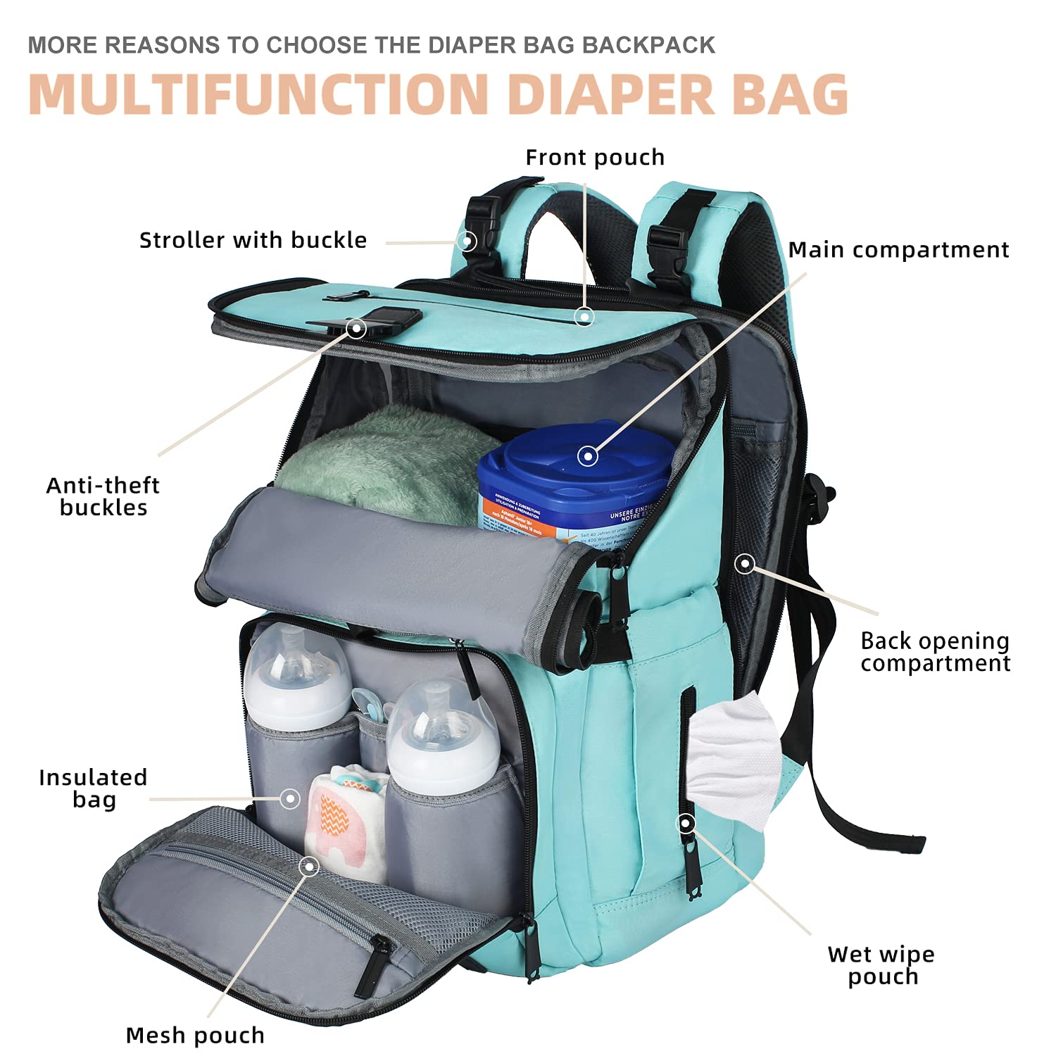 Sac à Dos à Langer QUINO&CO Pour Bébé Avec Matelas - Sangles Poussette USB Unisexe