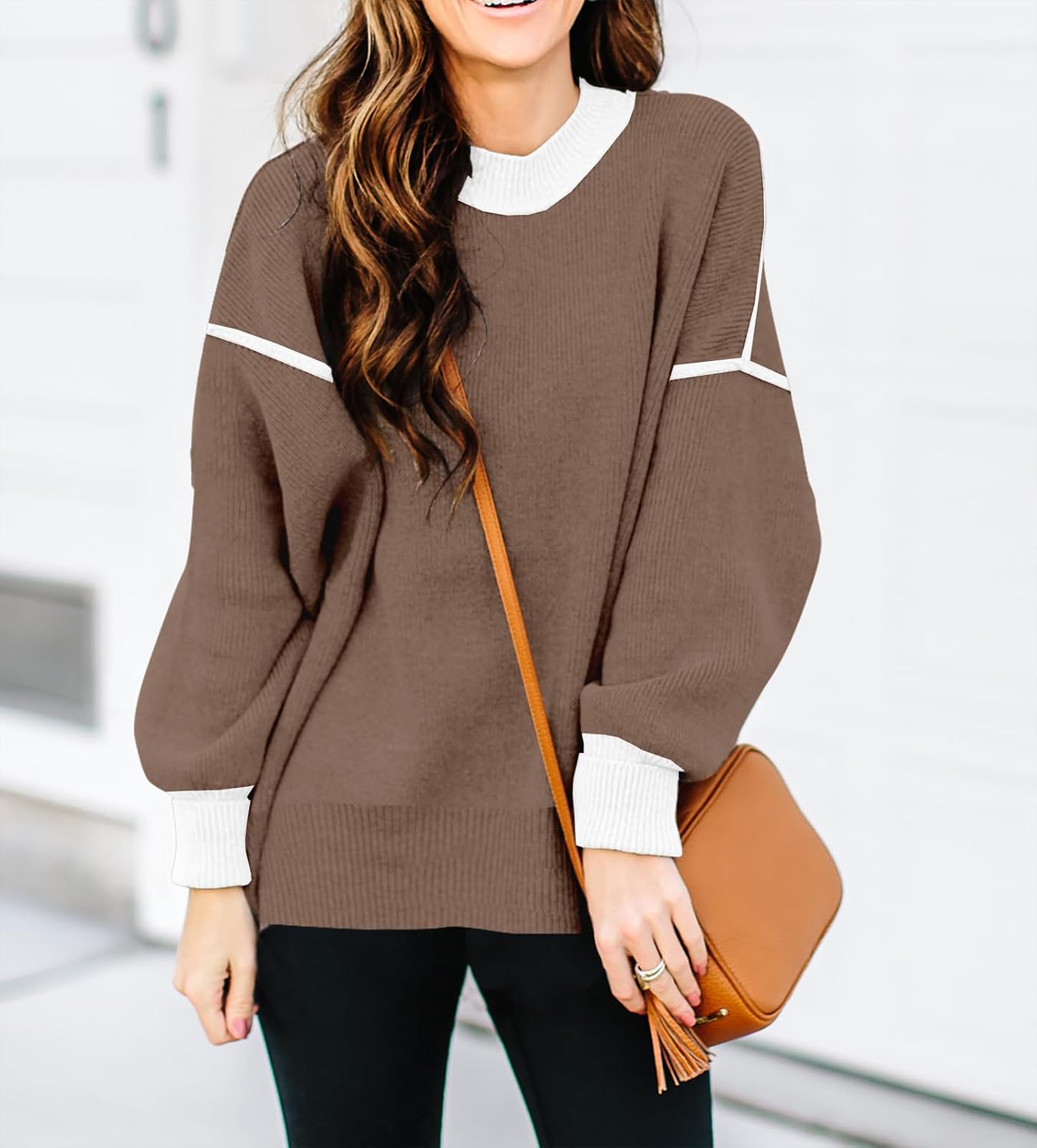 ETCYY Womens Oversized Sweaters Fall 2026 Fashion Clothes Trendy Batwing Sleeve Colorblock Striped Knit Pullover Tops - Image 3