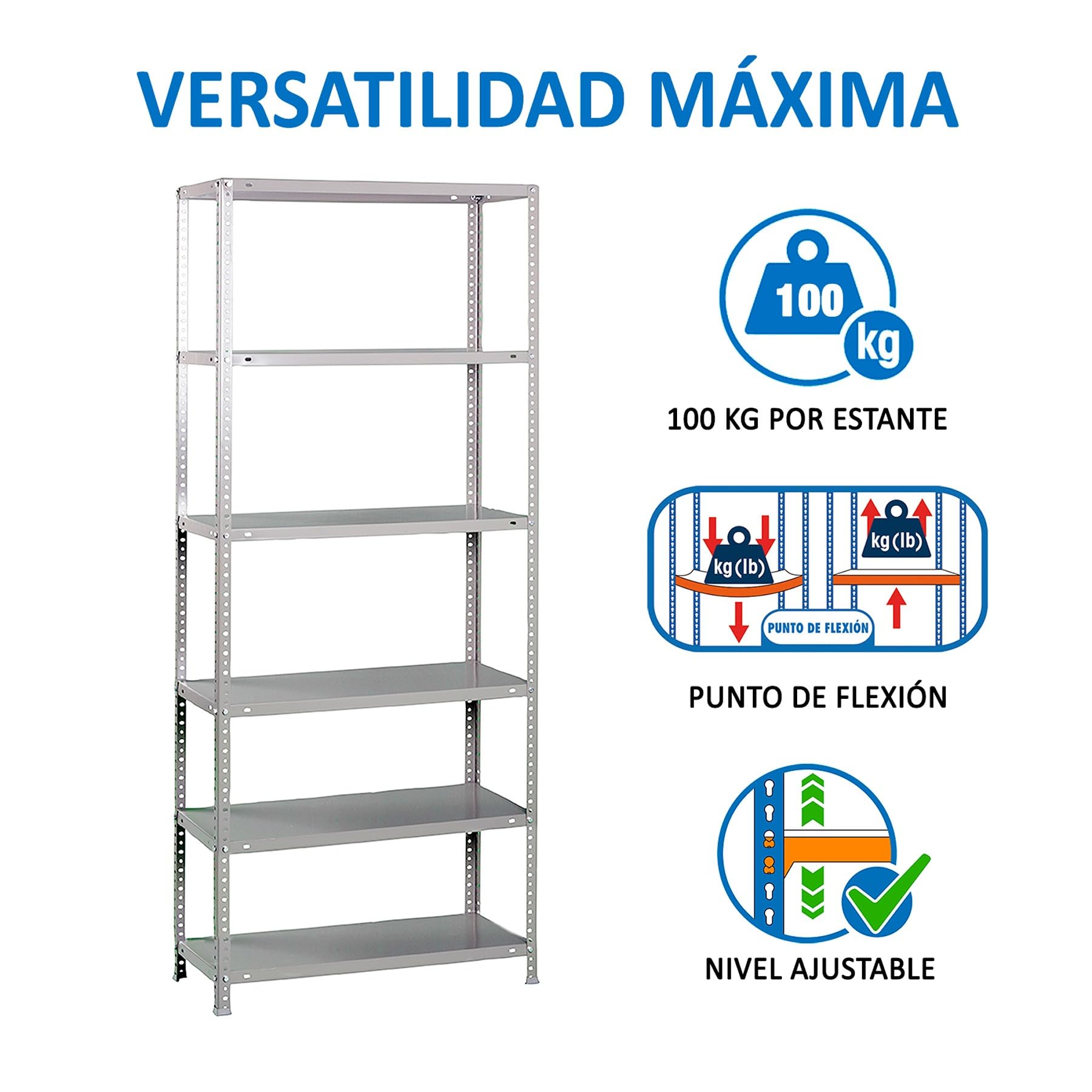 Simon Rack Estantería Metálica 2000x800x300 mm - Comfort | 6 Alturas, Bandeja Metal, 100 kg de Punto Flexión, Galvanizado, Pintura anticorrosión, Montaje con tornillo