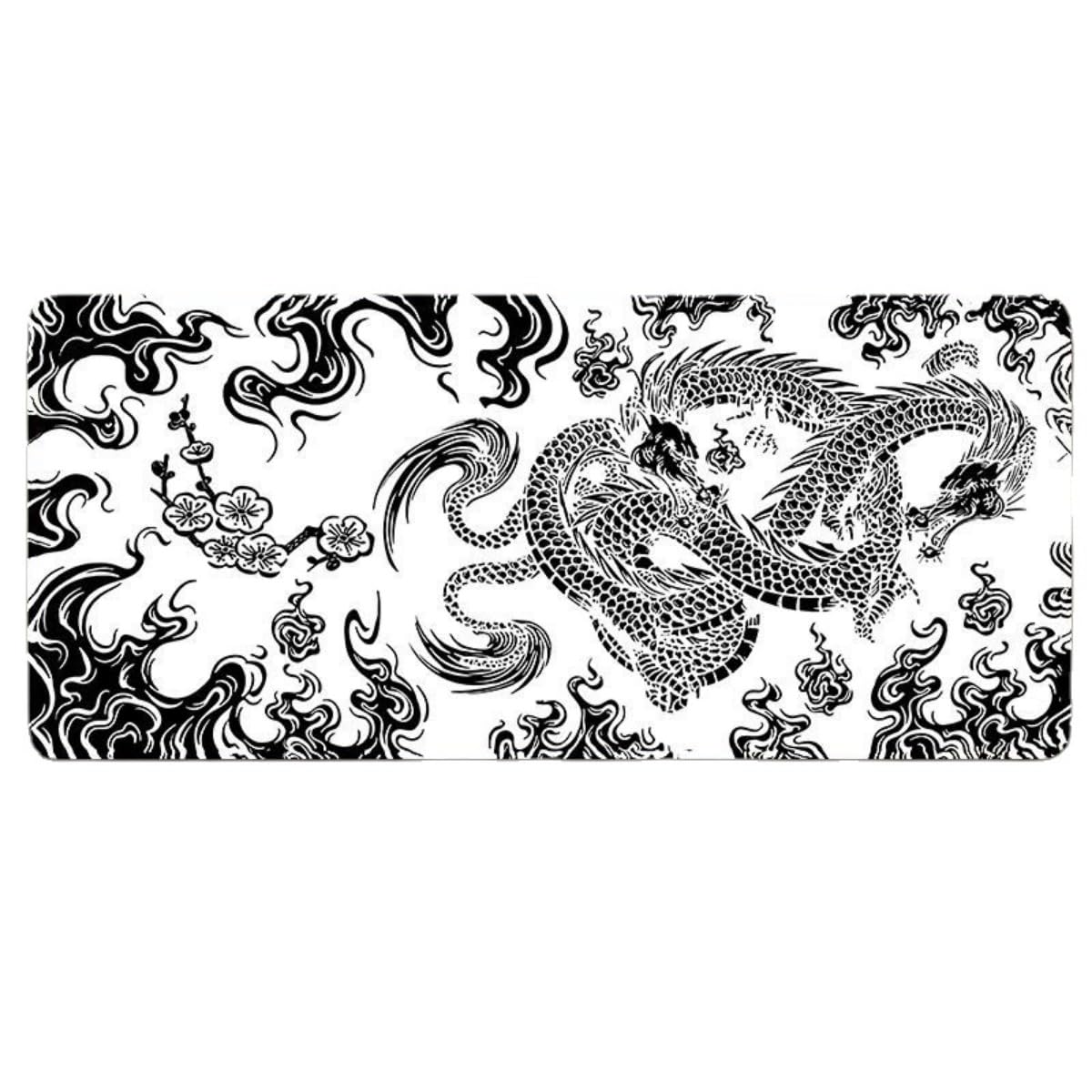 Large XXL Gaming Mouse Pad Stitched Edges Japanese Dragon Desk Mat for Computer, Work, Gamer, Office, Home - 35.4 x 15.7 in (b)