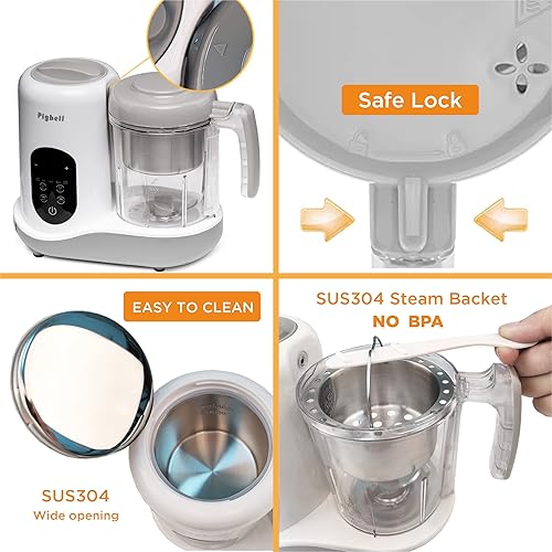 Miniatura 5 de Pigbell Procesador todo en 1 para cocinar alimentos para bebés pequeños vapor mezcla pica esterilizador puré leche tibia taza de agitación de 8