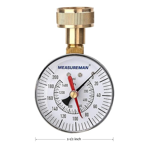 Miniatura 14 de Measureman - Manómetro de presión de agua de 0-200 psi, esfera de 2.5", medidor de presión para boquilla de manguera, probador de presión de agua