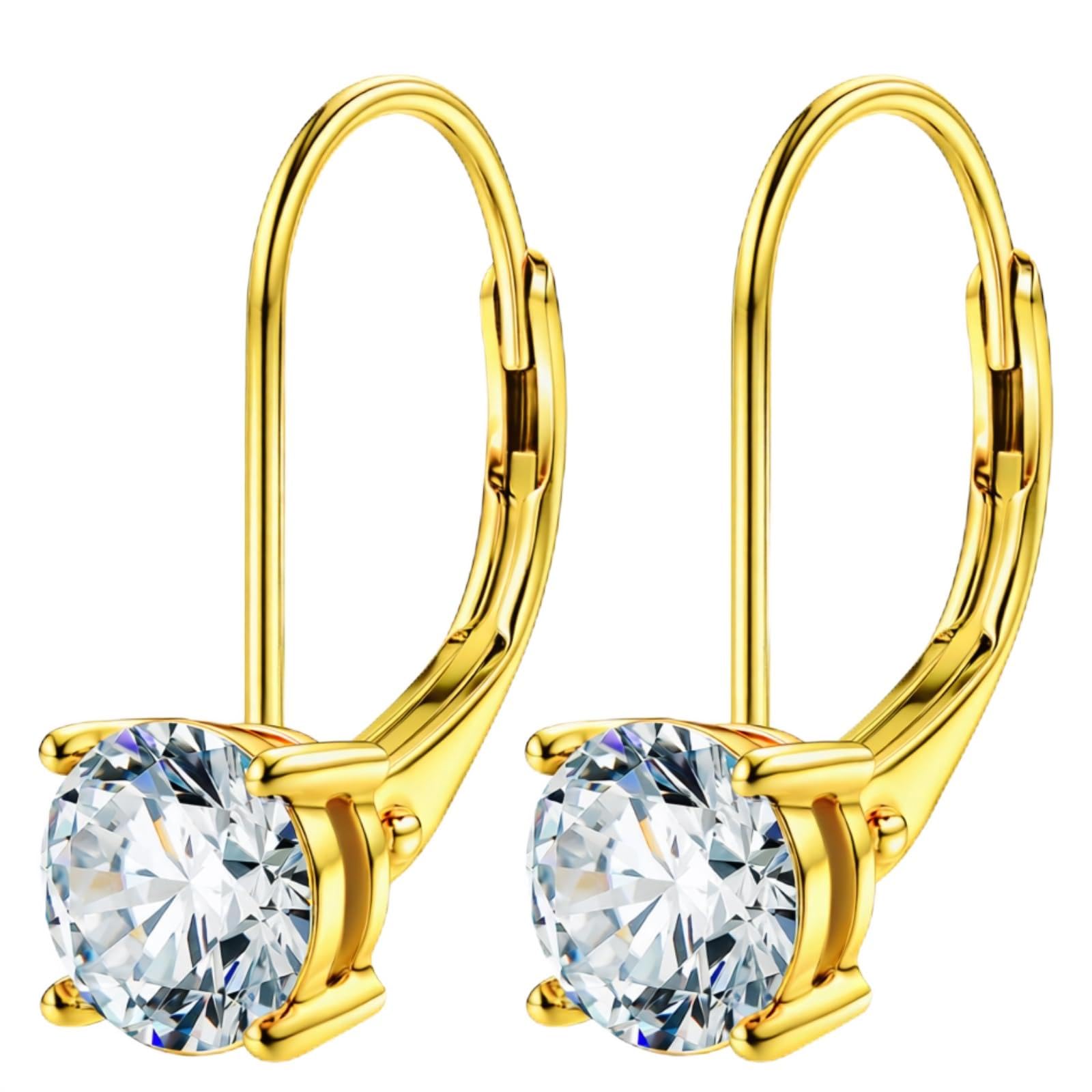 925 Sterling Silver Moissanite Dangle Hoop Earrings, 18K Gold Plated Dainty 1 Carat D Color VVS Clarity Lab-Grown Hoop Drop Earrings for Women