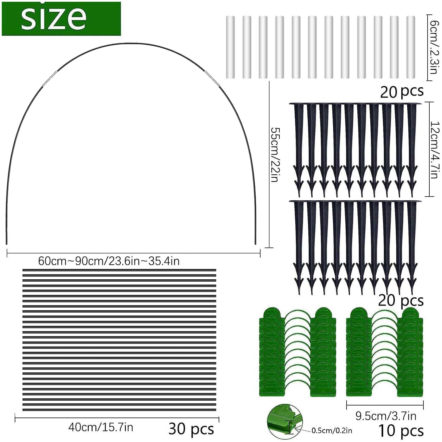 Shengruili 30 pièces Arcs de tunnel de plantation, 3X10M filet anti-insectes, tunnel en film pour jardin surélevé, filet pour légumes de jardin, filet de protection des plantes, filet pour plantes et