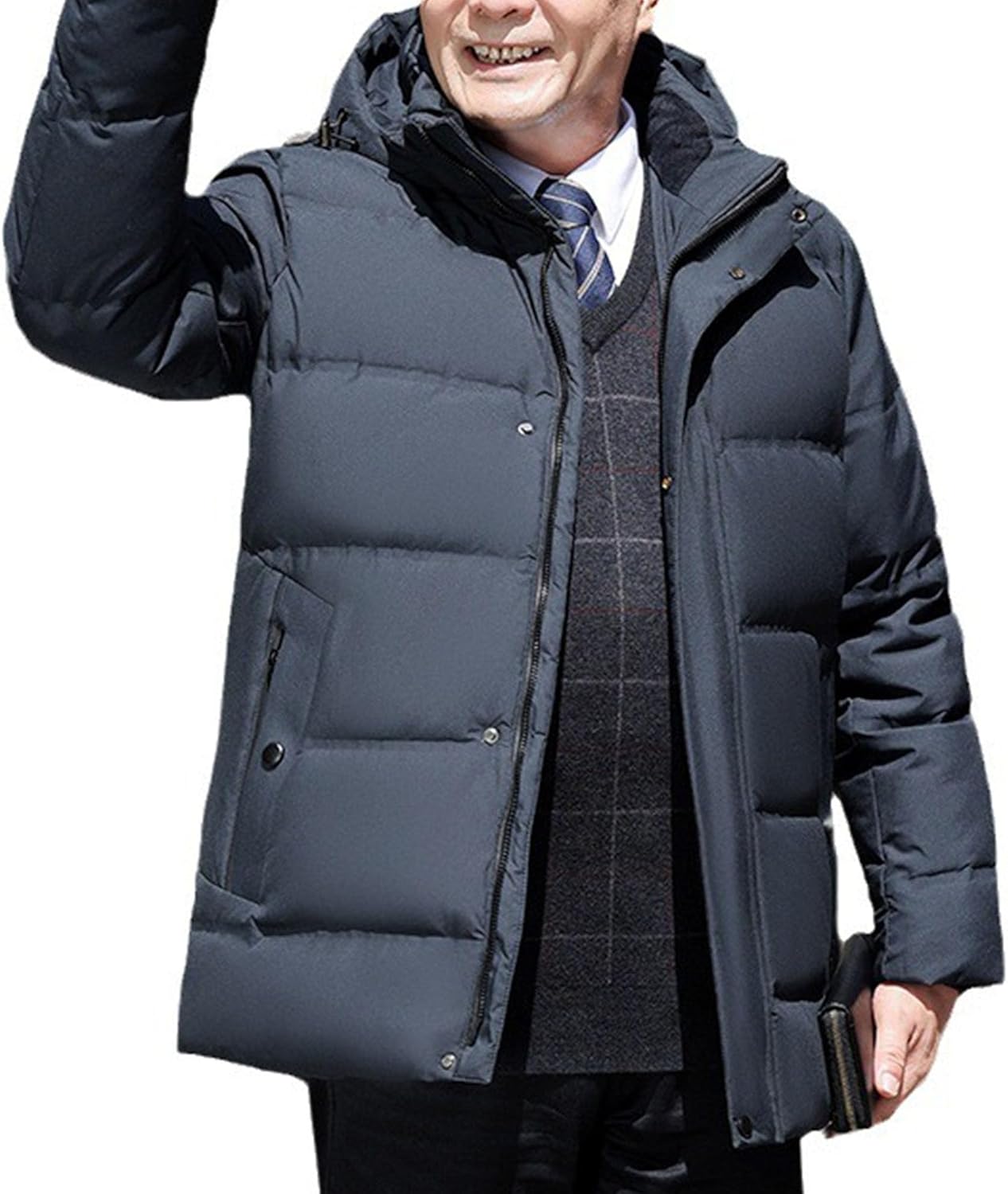 JEKE-DG Men's Thicken Warm Outdoor Puffer Jacket Full Zip Travel Winter Down Coats Hooded Casual Insulated Quilted Coat