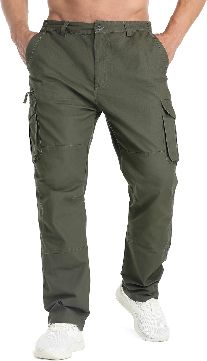 TACVASEN Men's Casual Pants Classic Cotton Cargo Pants Working Trousers with Multi Pockets : Clothing, Shoes & Jewelry