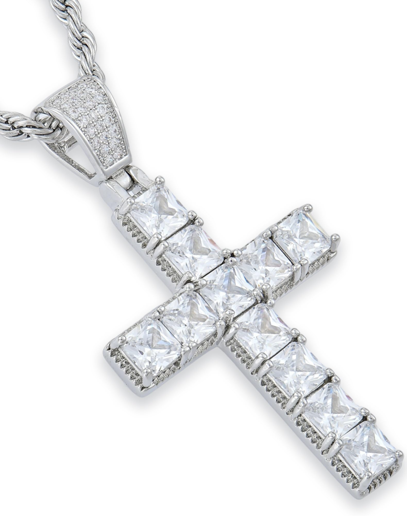 YL Cross Iced Out Mens Necklace, 18K Gold Plated Jesus Christ Bible Verse American Flag 5A+ Cubic Zirconia Pendant Jewelry Gifts for Women