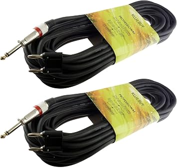 2 Pack 50ft 1/4 TS to Banana Plug 6.35mm TS Phono to Banana Plug Speaker Audio Cable HiFi Speaker Wire for DJ Application Mixer Headphone