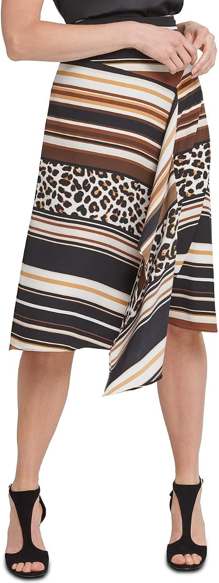 DKNY Womens Asymetrical Mixed-Print Skirt